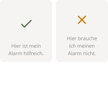 Zwei Antwortkarten zu einer Alarmsituation, darunter die Rückmeldung Stimmt genau